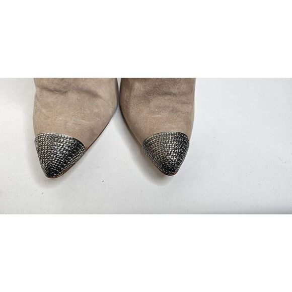 Zara Basic Beige Suede Ankle Boots Heels Studded Toe Womens Size 38/7.5 - Picture 4 of 8